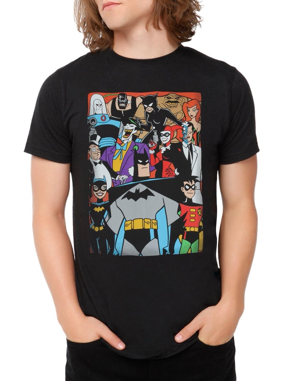 Batman Animated Series Character Collage Tee - Black with Multicolor Print